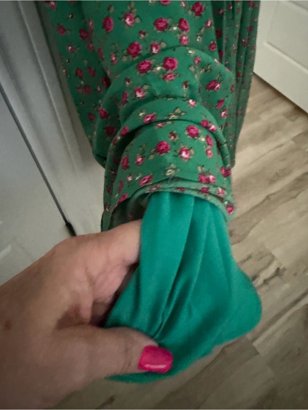 Green Midi Dress with Pink Floral Print by - Picture 10 of 12